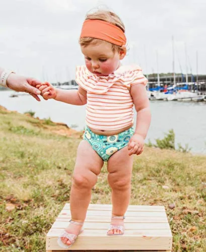 RuffleButts Girls Island Dream Coral Stripe Ruffled Tankini - 2T