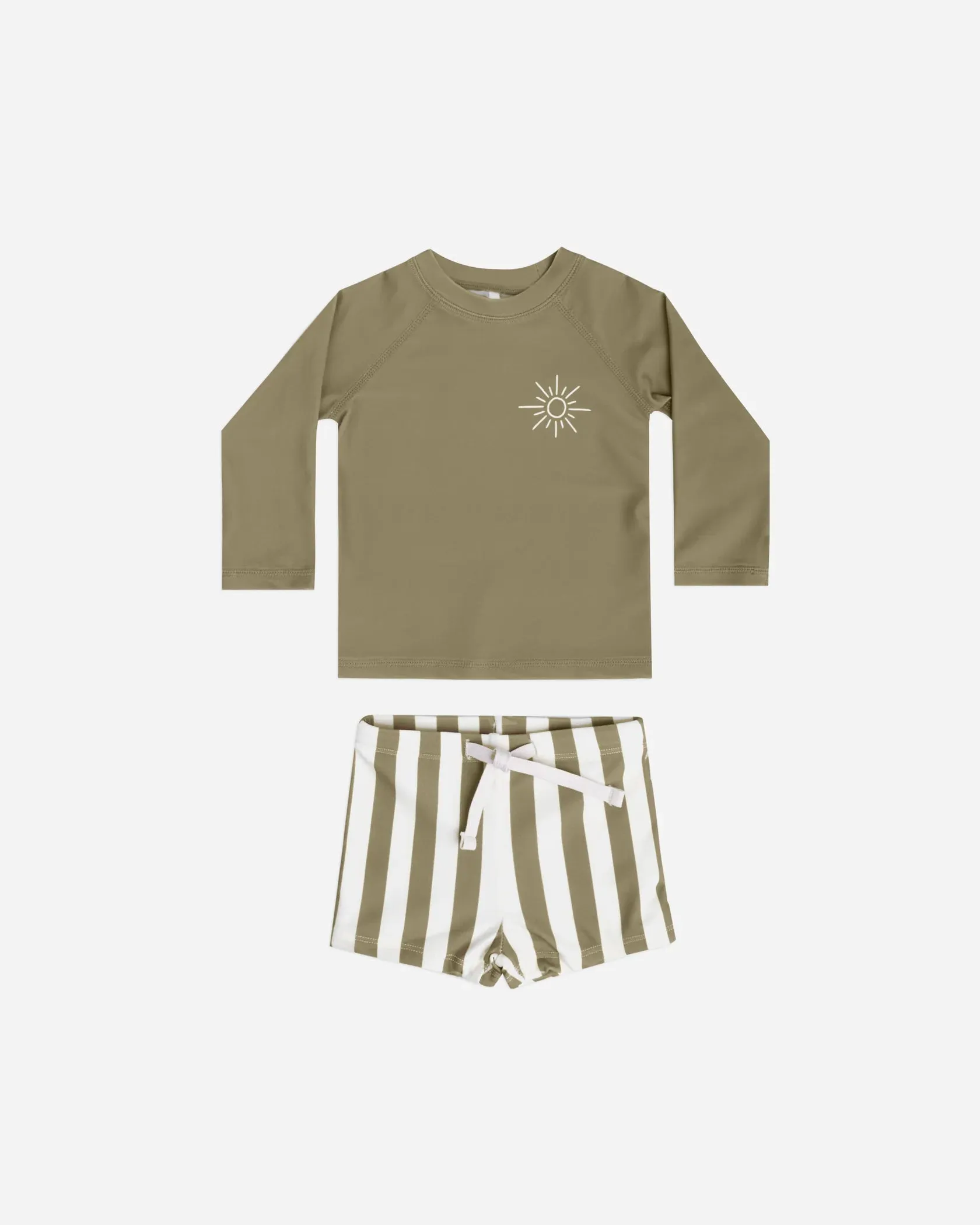 Rylee and Cru Baby Boy Rashguard Swim Set in Olive/Stripe