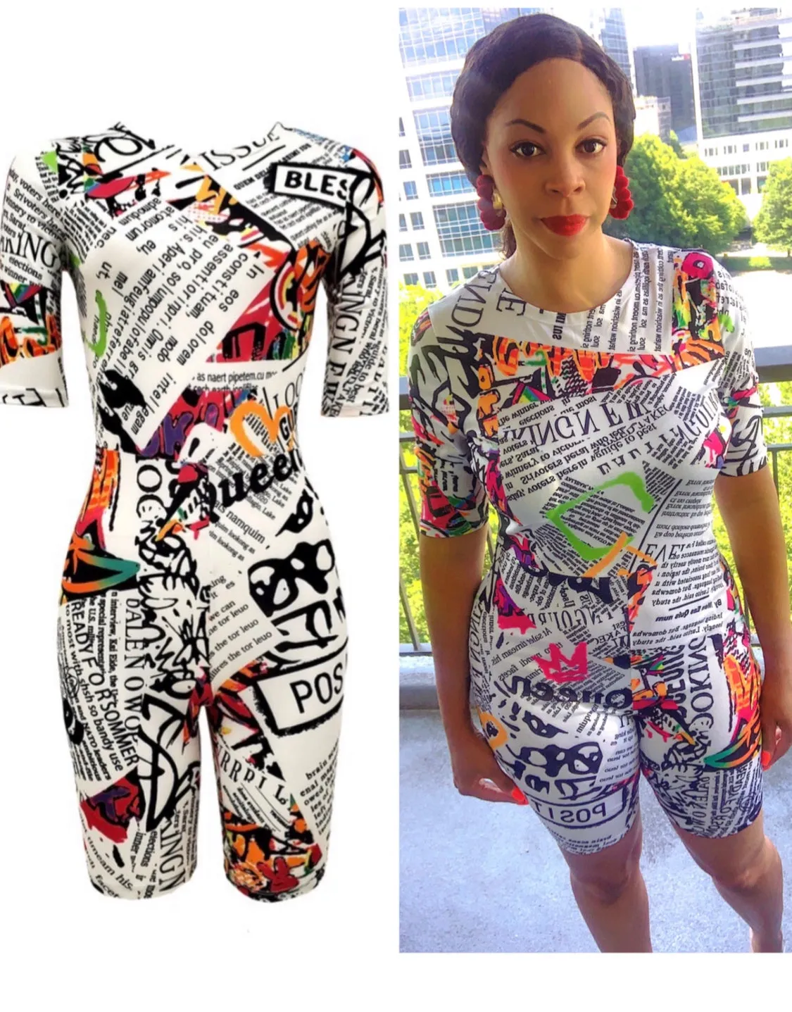 SALE ! MEDIUM LEFT ! Blessed Up White Print Romper‼️
