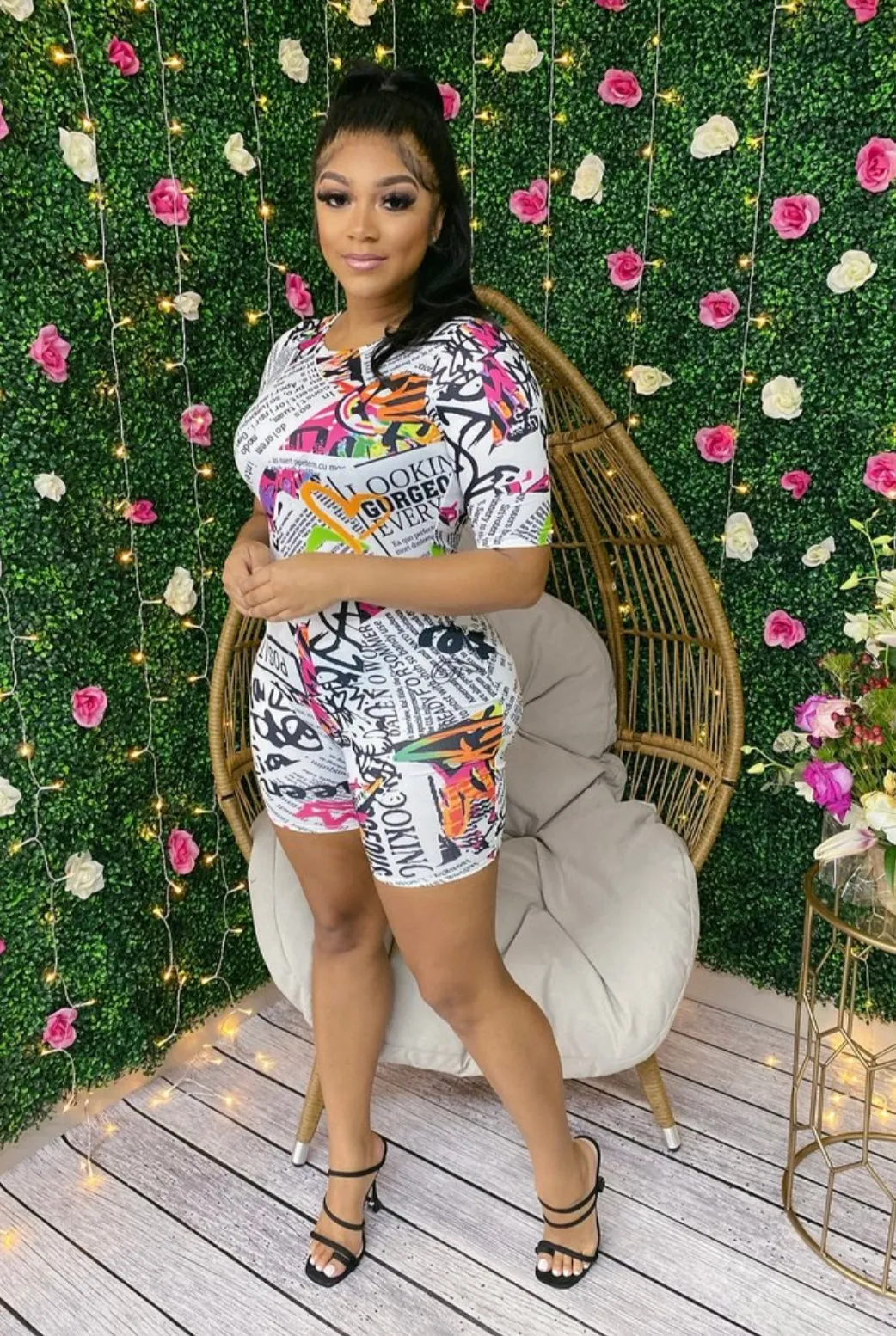 SALE ! MEDIUM LEFT ! Blessed Up White Print Romper‼️