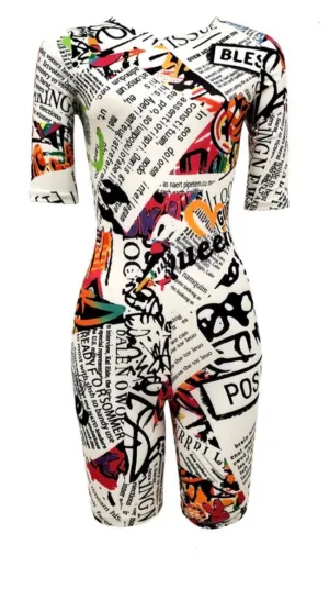 SALE ! MEDIUM LEFT ! Blessed Up White Print Romper‼️