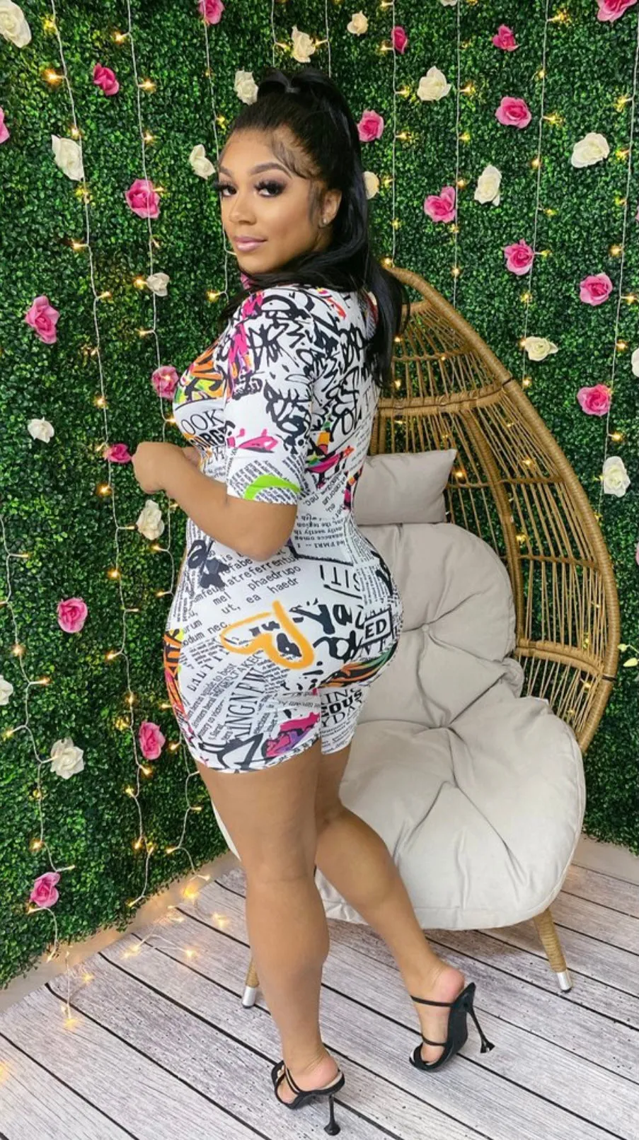 SALE ! MEDIUM LEFT ! Blessed Up White Print Romper‼️
