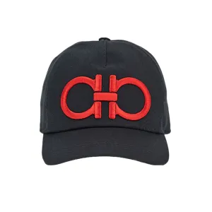 SALVATORE FERRGAMO GANCINI BASEBALL CAP NERO-ROSSO