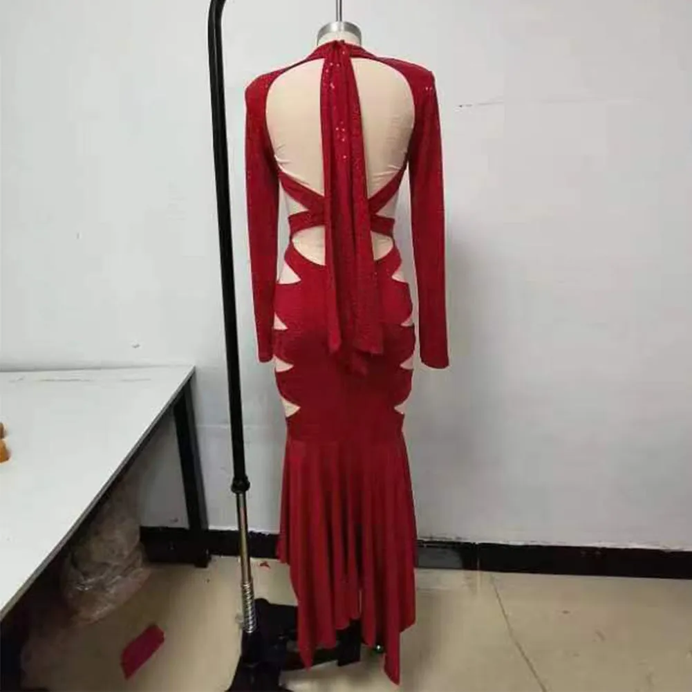 Semi-High Collar Long Sleeve Cut Out Maxi Dress KLYF1082