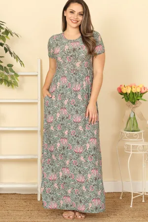 Short Sleeve Printed Maxi Dress