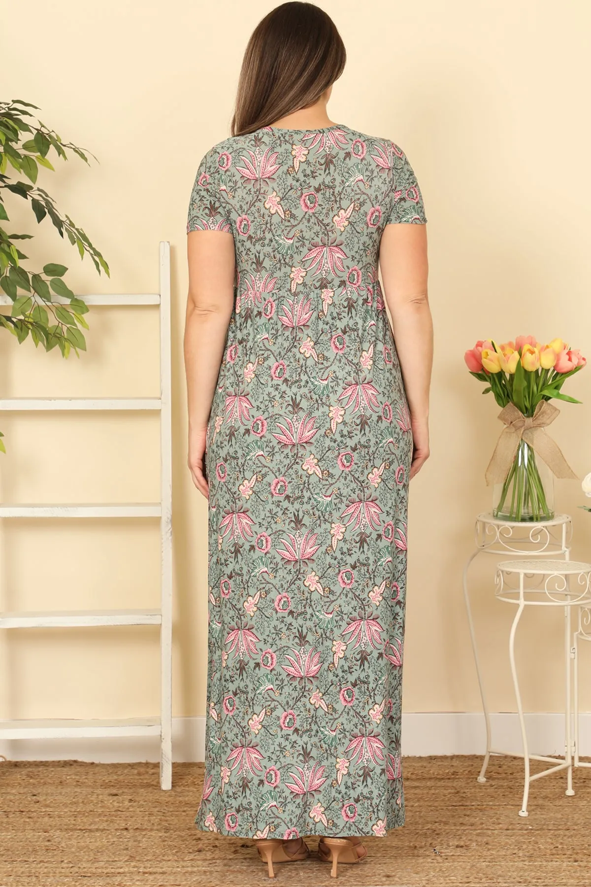 Short Sleeve Printed Maxi Dress