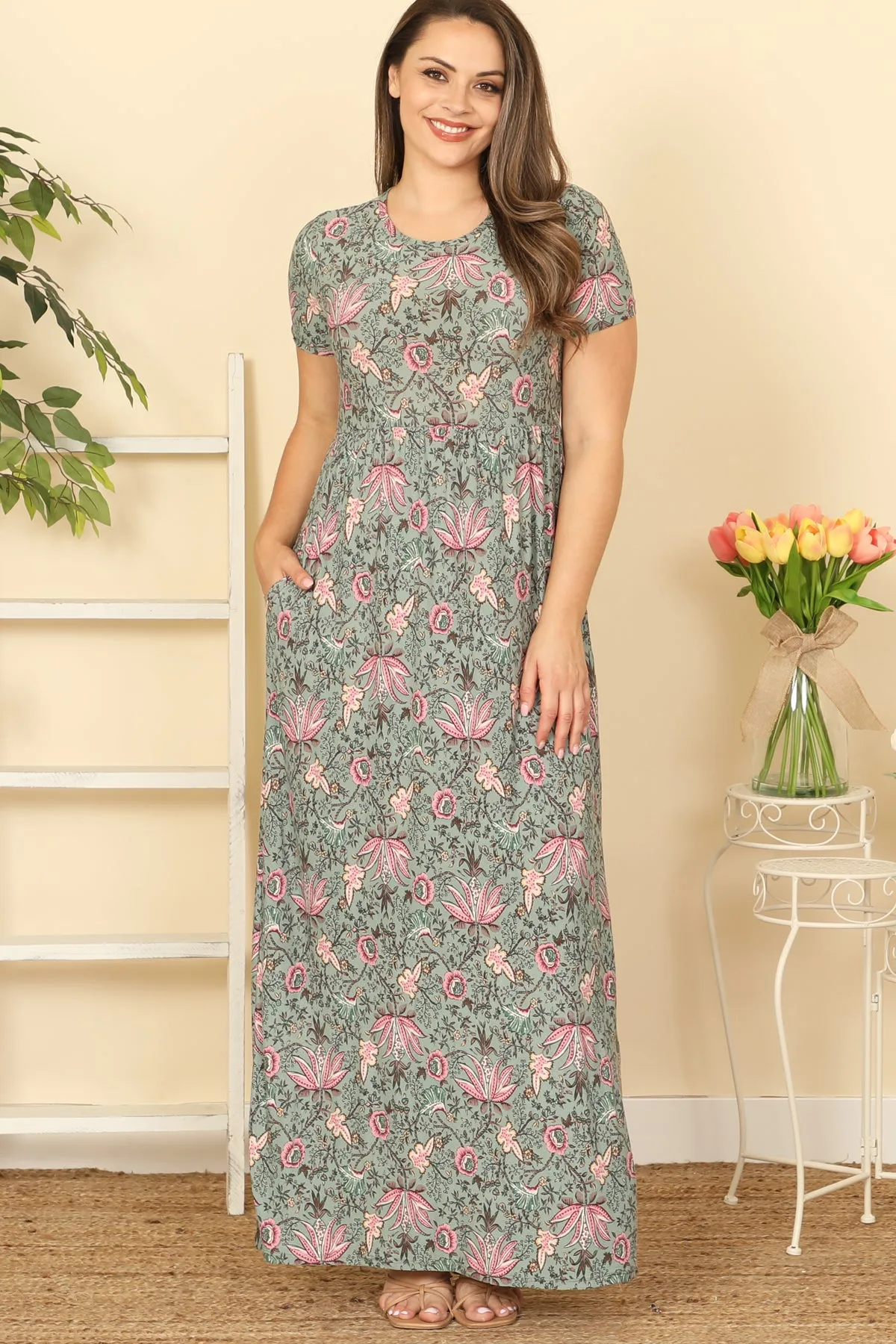 Short Sleeve Printed Maxi Dress