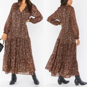 Show Me Your Mumu Maxi Dress Size Medium M Birdie Midnight Floral Black Brown