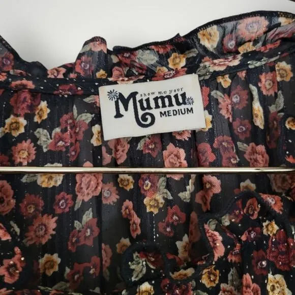 Show Me Your Mumu Maxi Dress Size Medium M Birdie Midnight Floral Black Brown