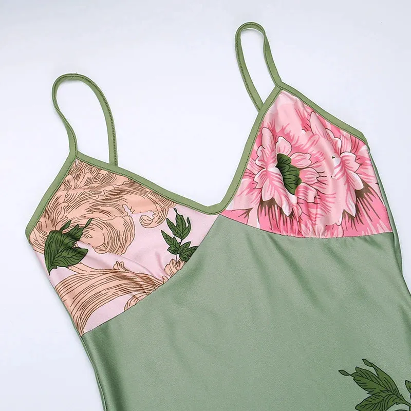 Sleeveless Floral Print Spaghetti Strap Dress New Fashion Maxi Beach Party Club Chic Dress