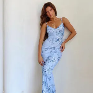 Sleeveless Floral Print Spaghetti Strap Dress New Fashion Maxi Beach Party Club Chic Dress