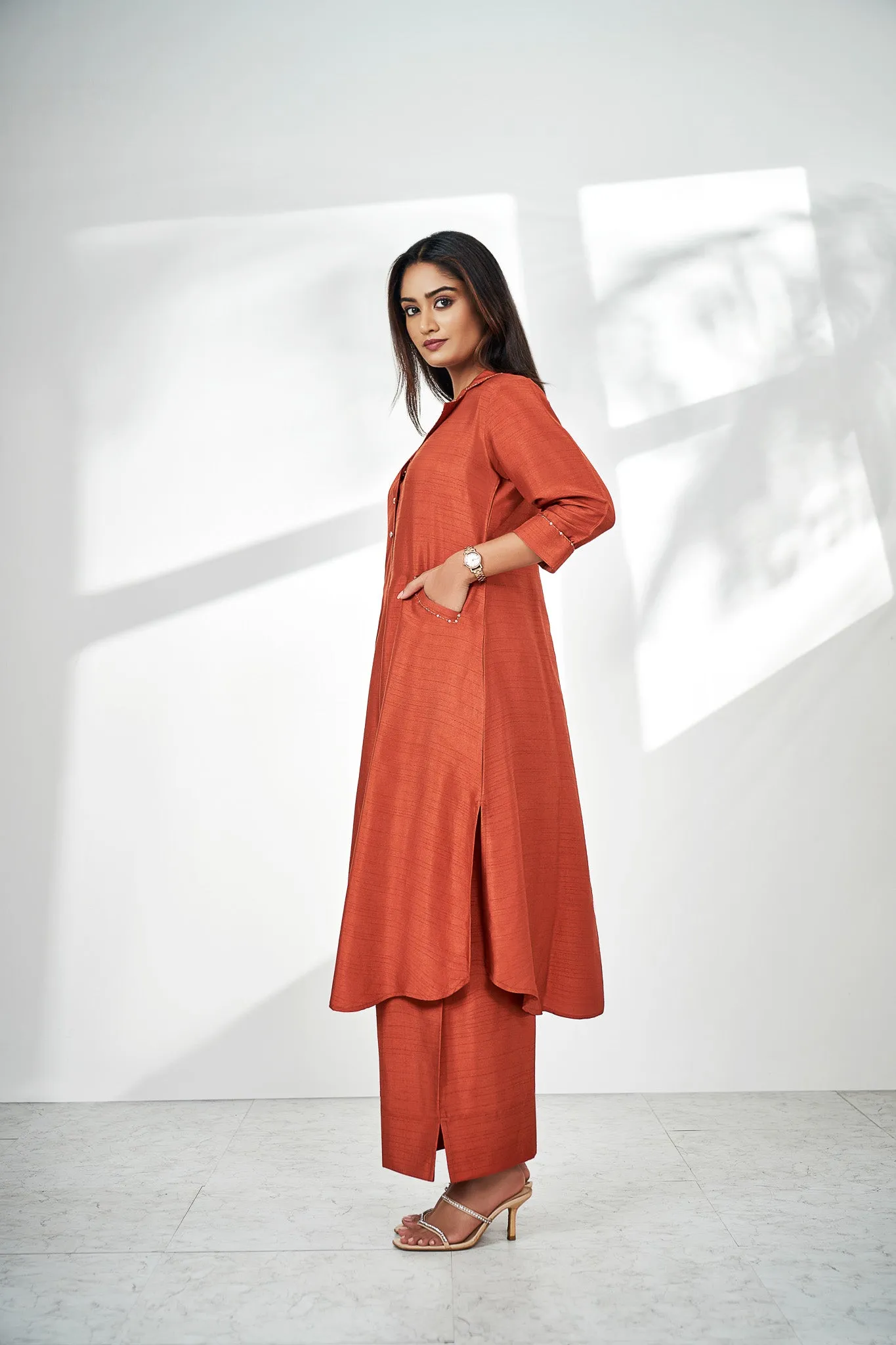 Solid Tusser Silk Kurta with Palazzo