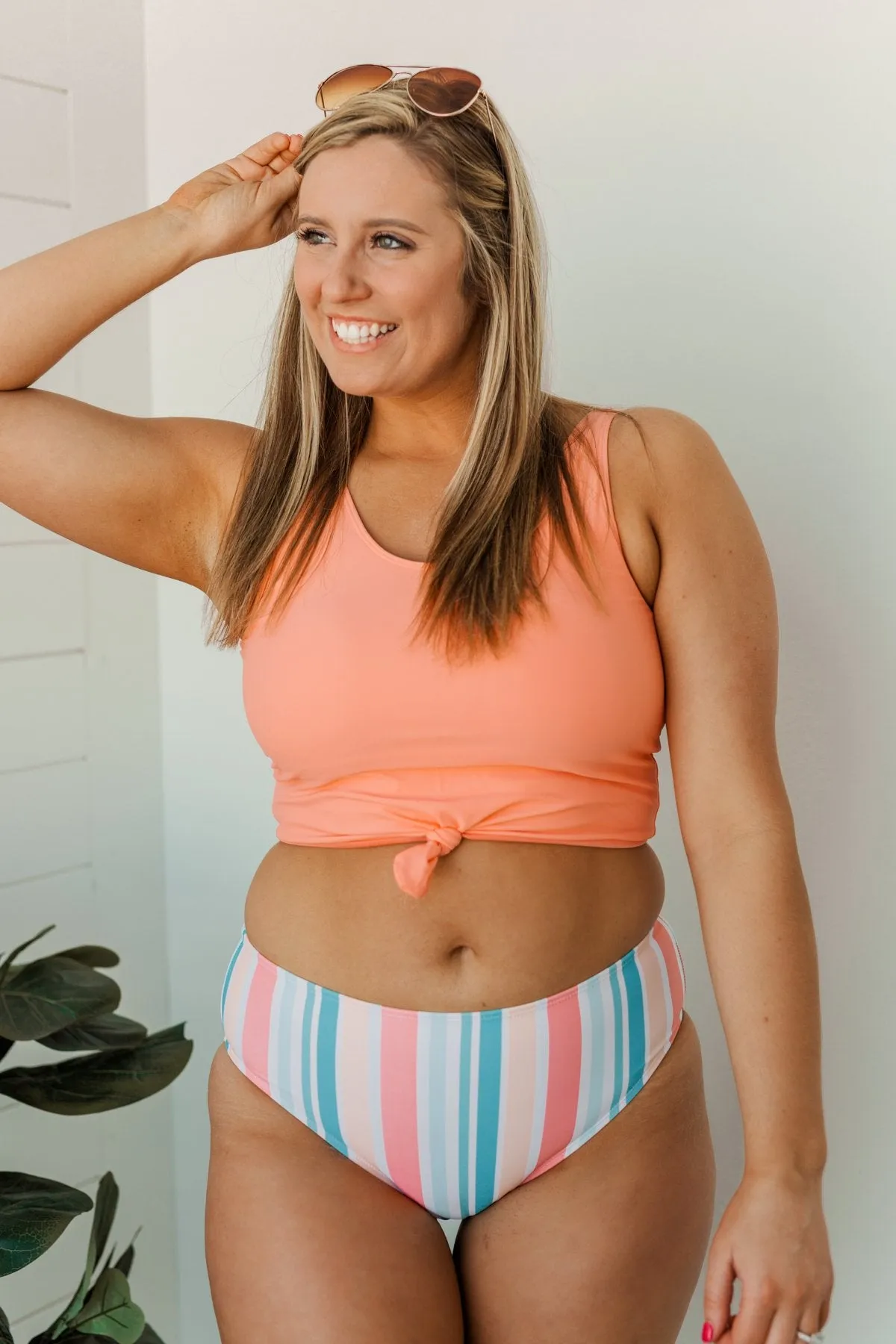 Soul Full Of Sunshine Knot Tankini Top- Coral