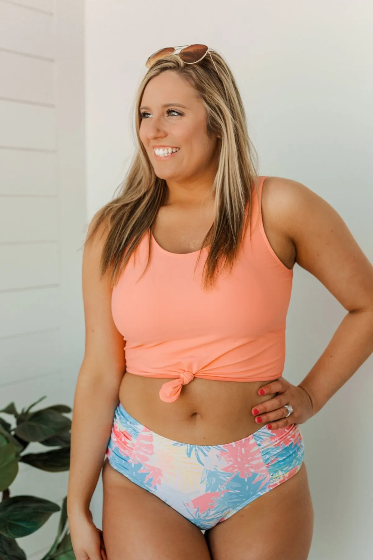 Soul Full Of Sunshine Knot Tankini Top- Coral