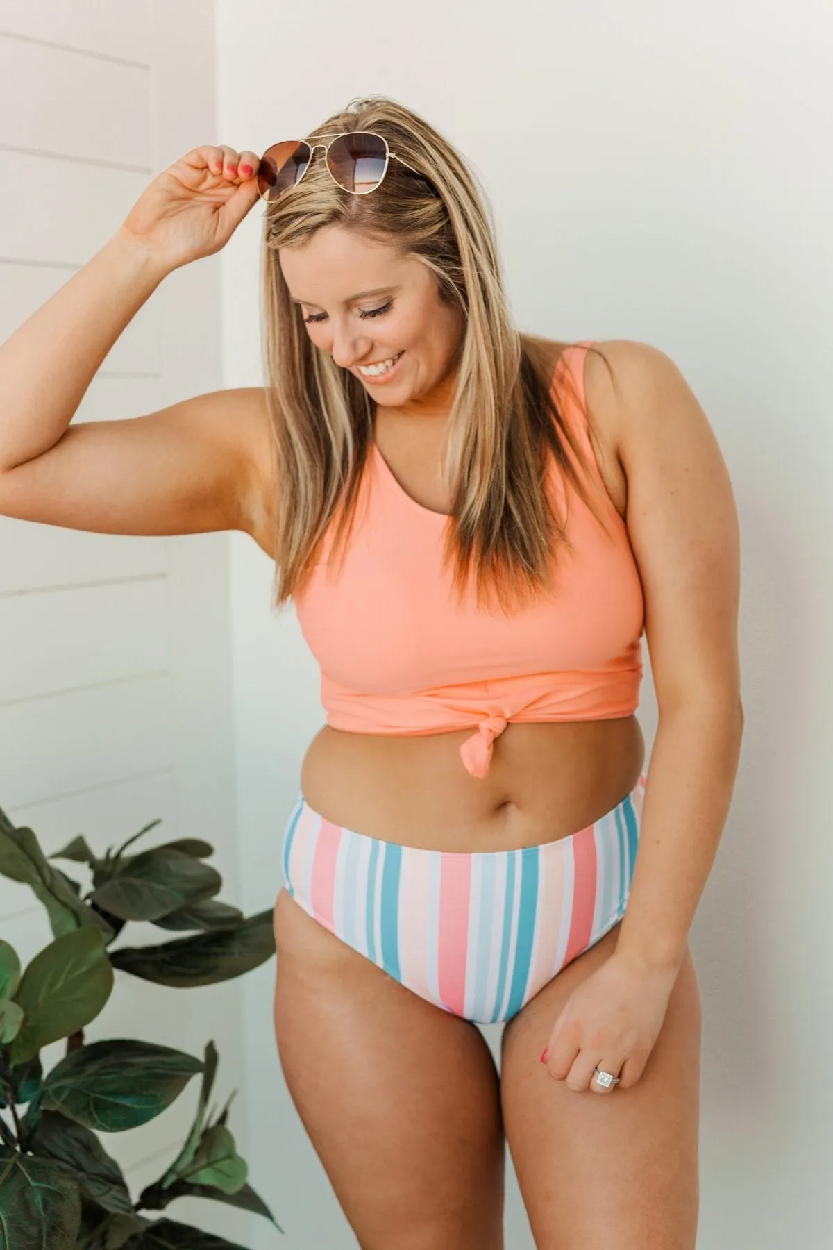 Soul Full Of Sunshine Knot Tankini Top- Coral