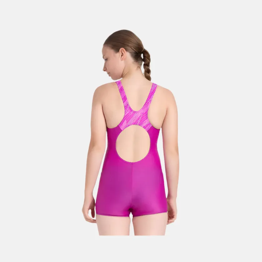 Speedo Endura Brite Hyperboom Kids Girl Muscleback Legsuit -Diva/Neon Violet/Lilac