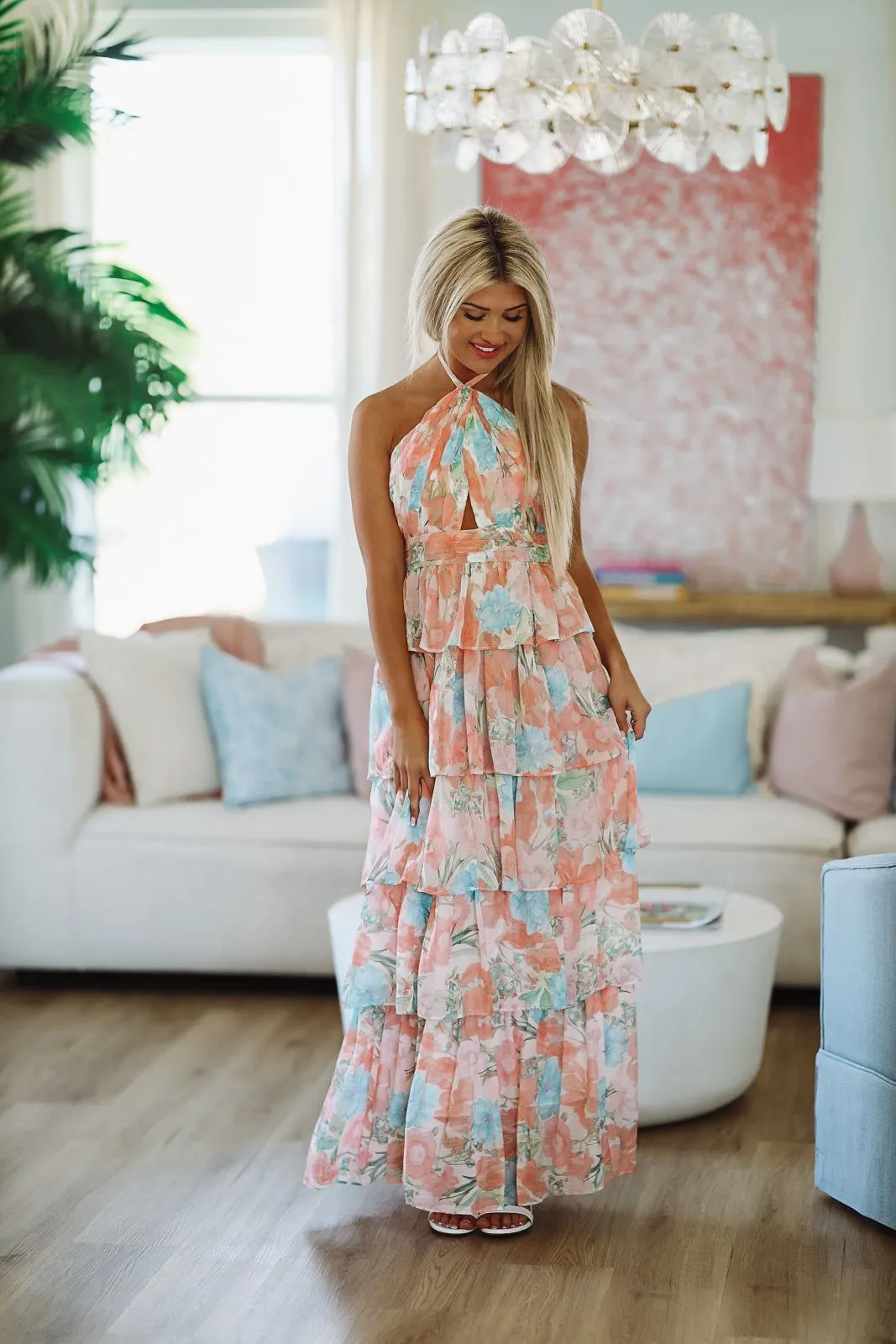 Stay True to You Maxi Dress - Peach and Light Blue