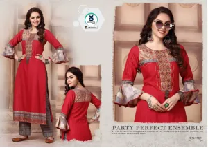 Straight Cut Kurti With Bell Sleeves And Pant (Set)...