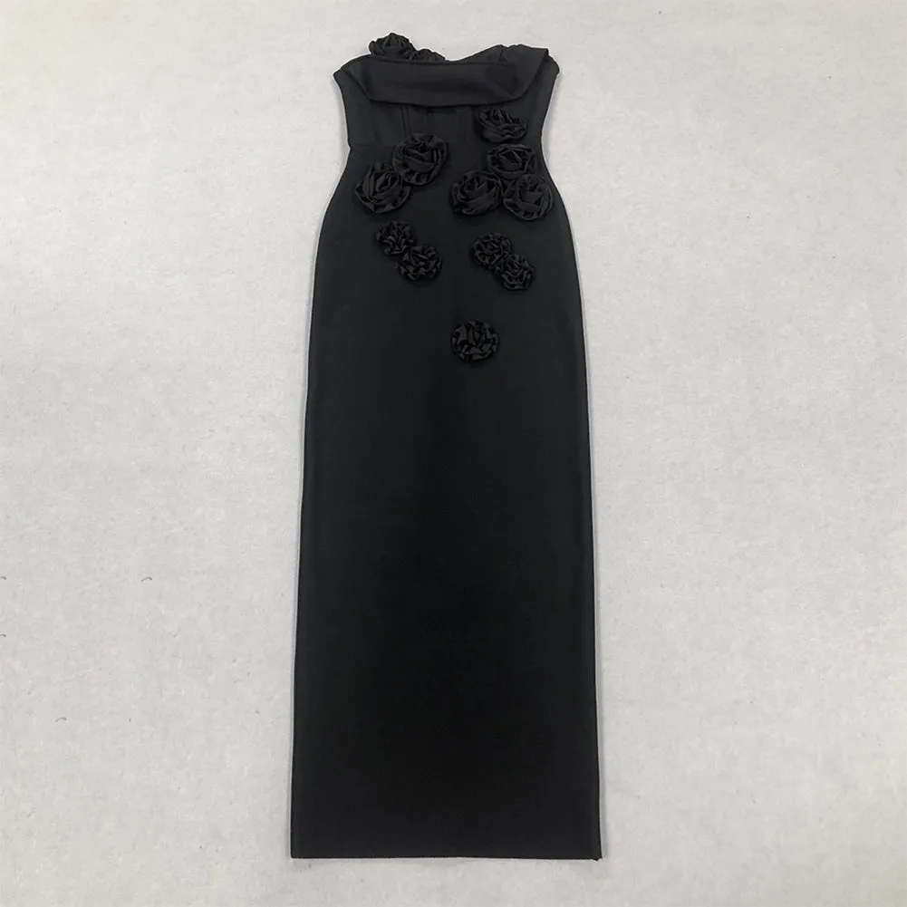 Strapless Sleeveless Flower Maxi Bandage Dress HL9800