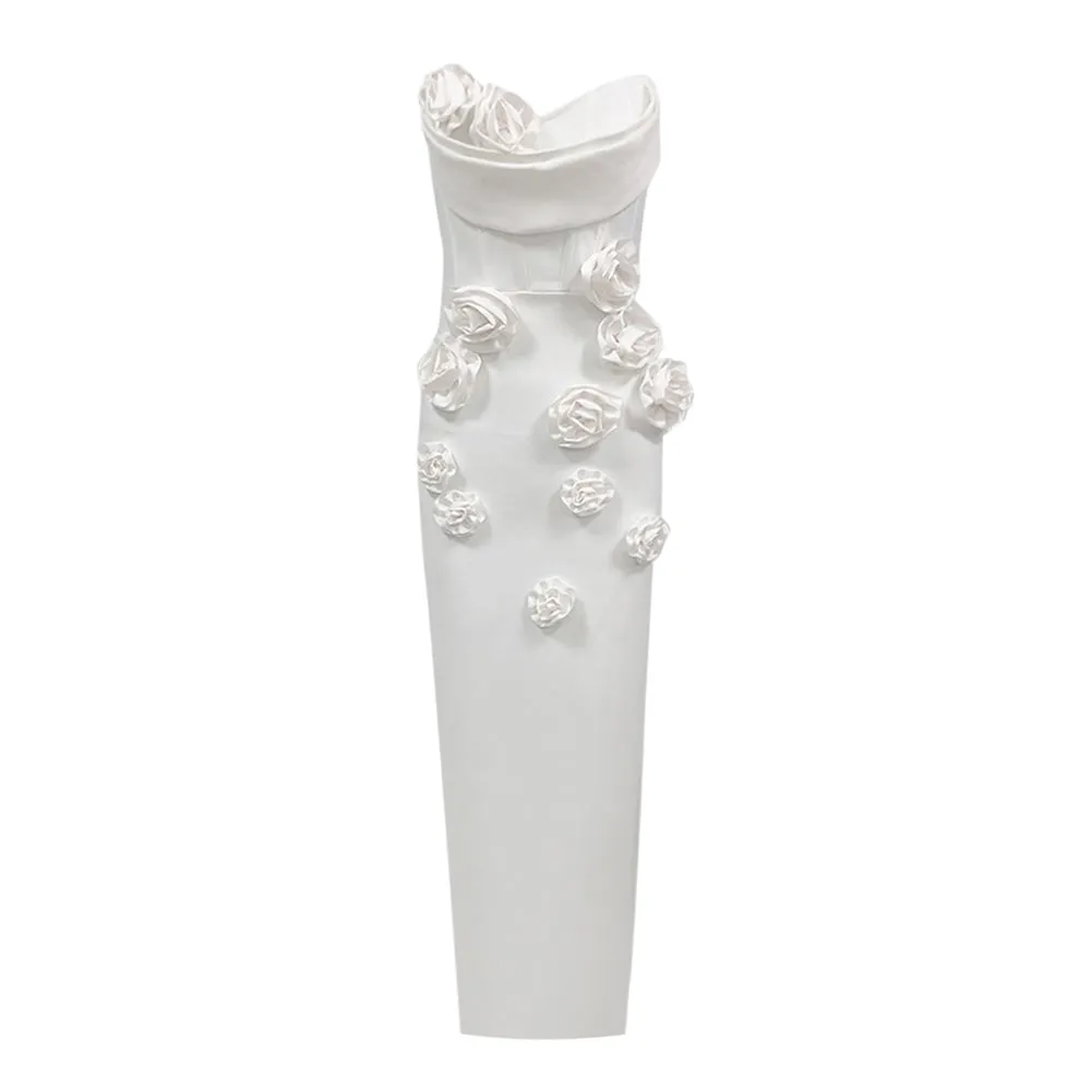 Strapless Sleeveless Flower Maxi Bandage Dress HL9800