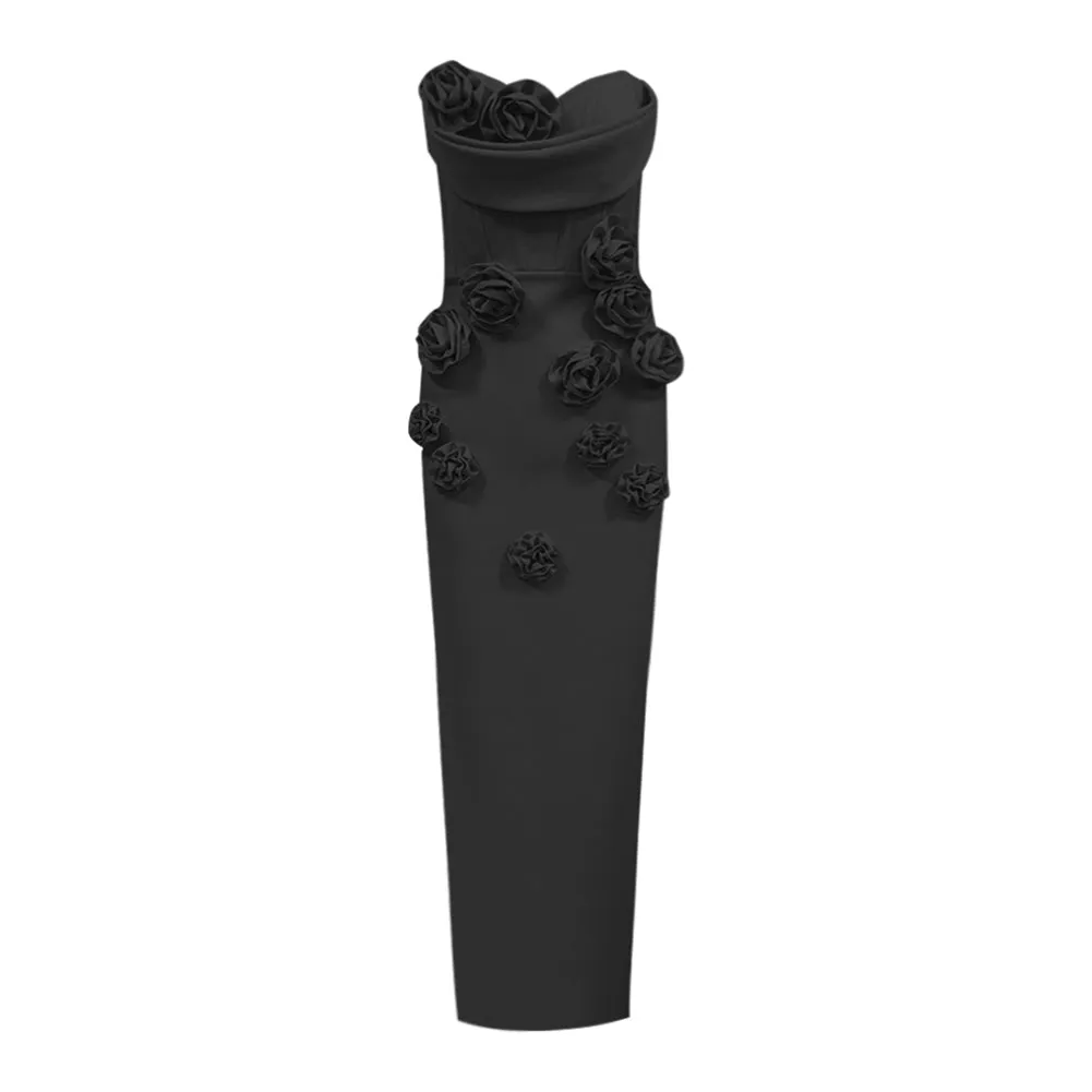 Strapless Sleeveless Flower Maxi Bandage Dress HL9800