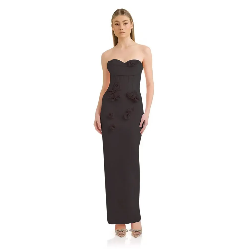 Strapless Sleeveless Flower Maxi Bandage Dress HL9800