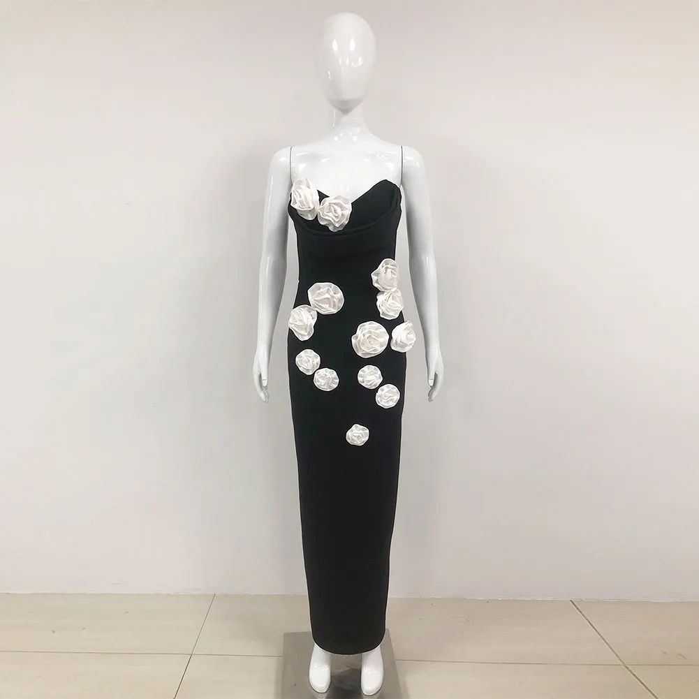 Strapless Sleeveless Flower Maxi Bandage Dress HL9800