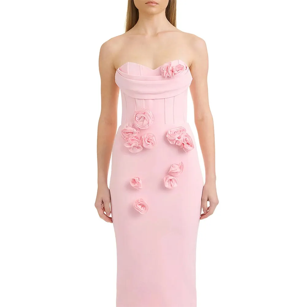 Strapless Sleeveless Flower Maxi Bandage Dress HL9800