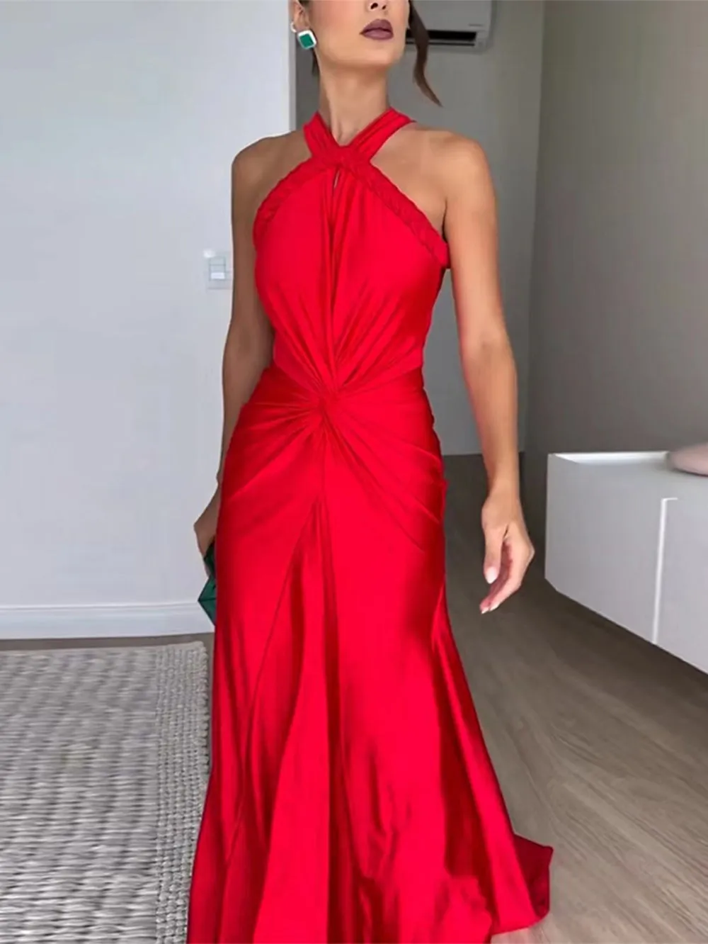 Strappy Sleeveless Braided Edge Maxi Dress KLYF1232