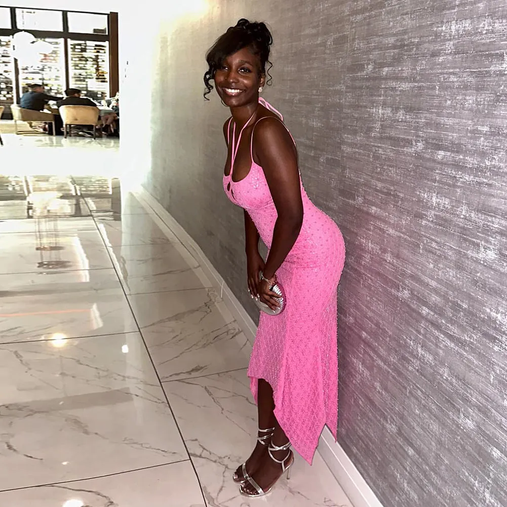 Strappy Sleeveless Irregular Maxi Bodycon Dress HL9872