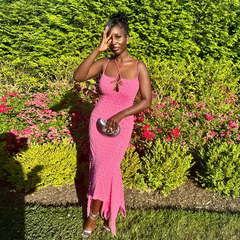 Strappy Sleeveless Irregular Maxi Bodycon Dress HL9872