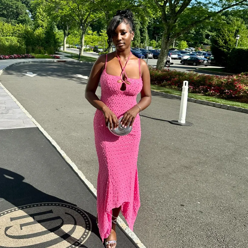 Strappy Sleeveless Irregular Maxi Bodycon Dress HL9872