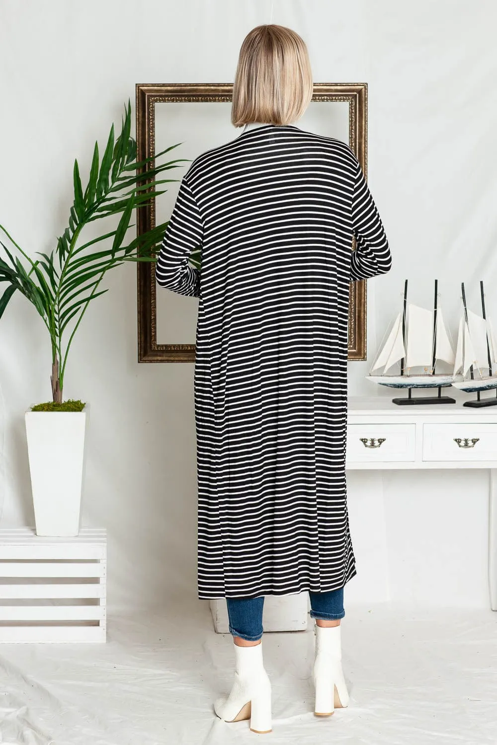 STRIPE OPEN MAXI CARDIGAN - Black