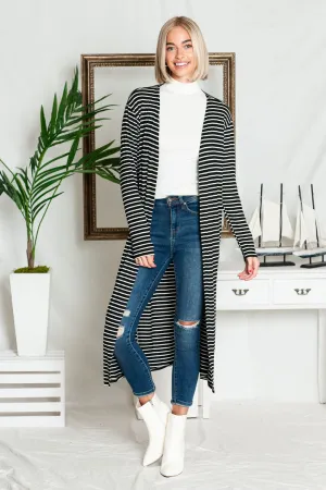 STRIPE OPEN MAXI CARDIGAN - Black
