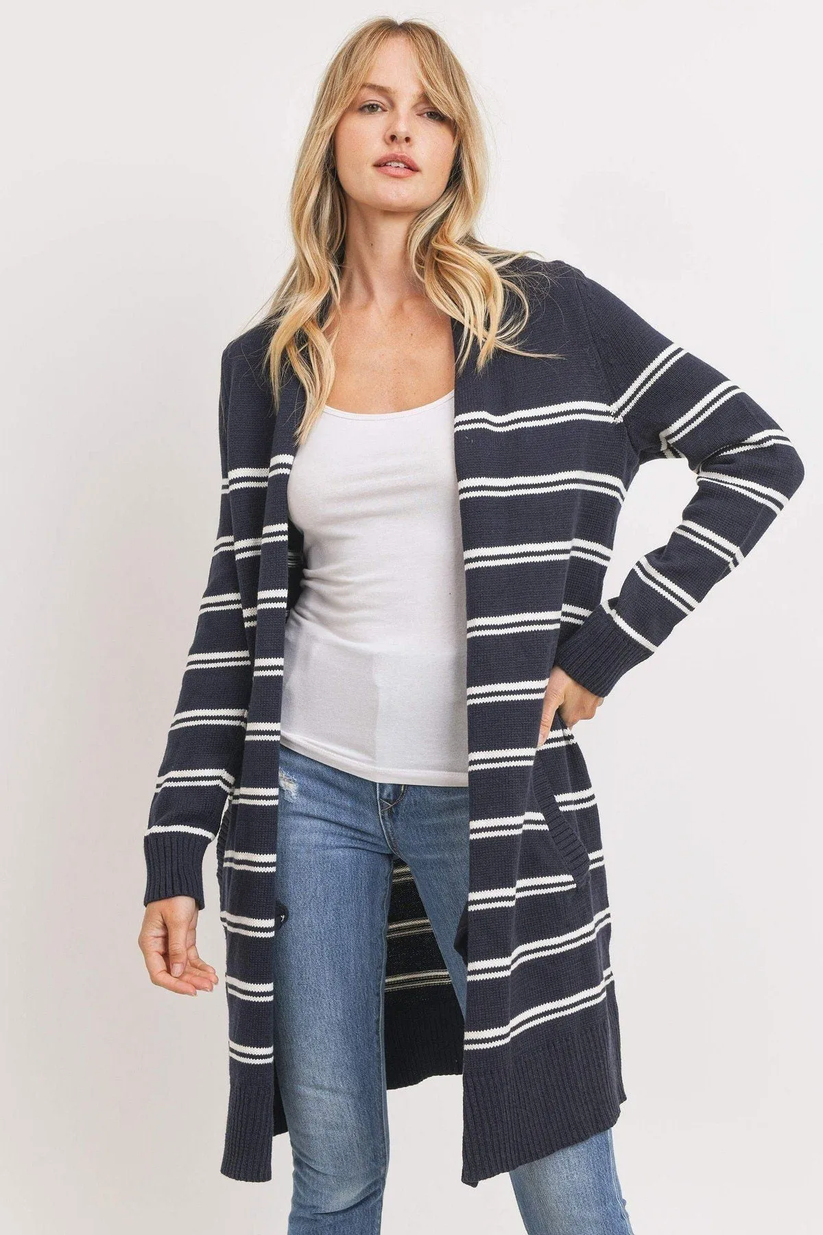 Striped Print Open Front Cardigan