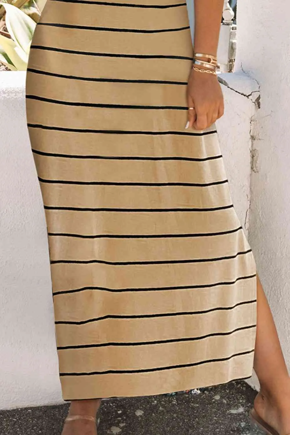 Striped Slit Sleeveless Maxi Dress (2 Colors)