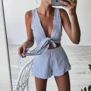 Striped V Neck Playsuit