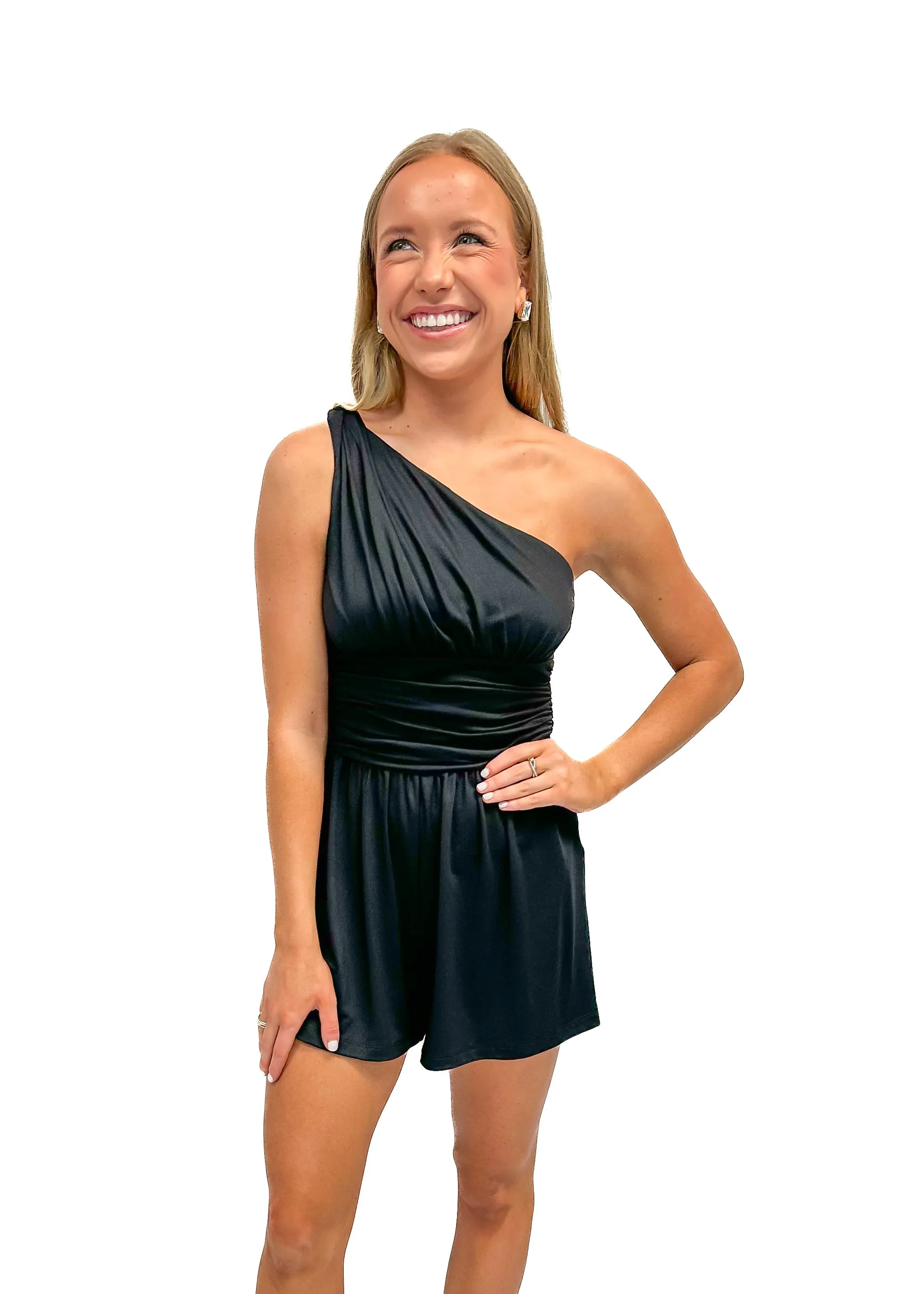 Susana Monaco Twist One Arm Romper 3" inseam - Black