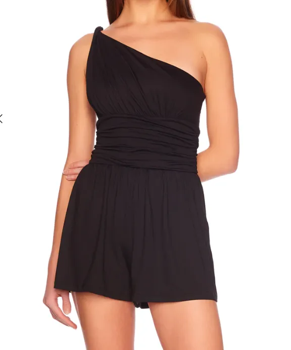 Susana Monaco Twist One Arm Romper 3" inseam - Black