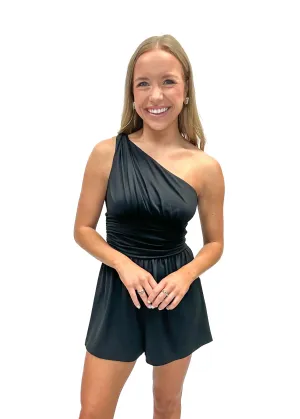 Susana Monaco Twist One Arm Romper 3" inseam - Black