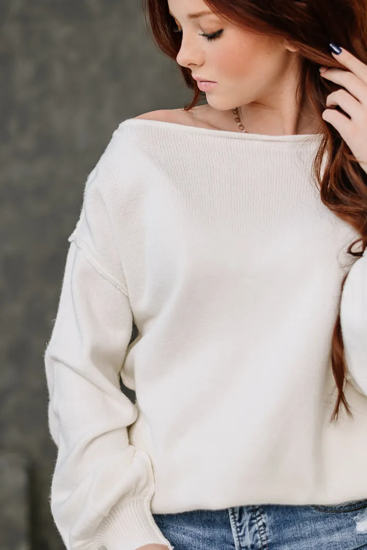 Sweet Pea Boat Neck Sweater Top | Ivory