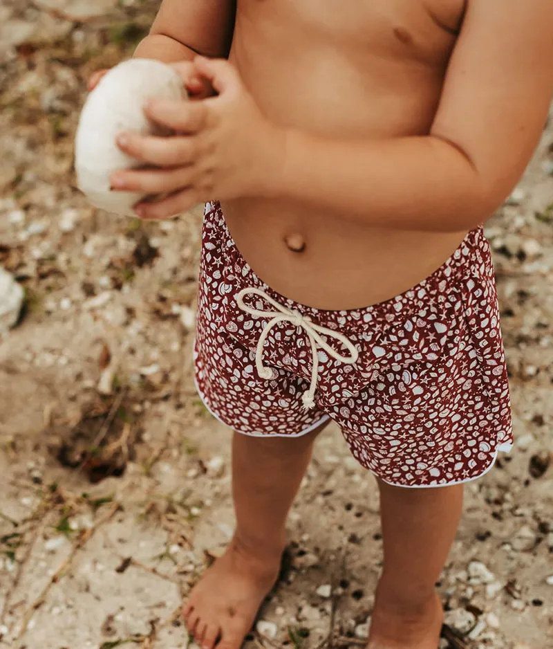 Swim Shorts in Terracotta Shell Print