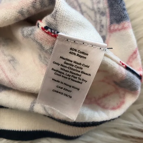 Talbots Plus Sea Map Print Charming Nautical Red White Blue Knit Cardigan 2X