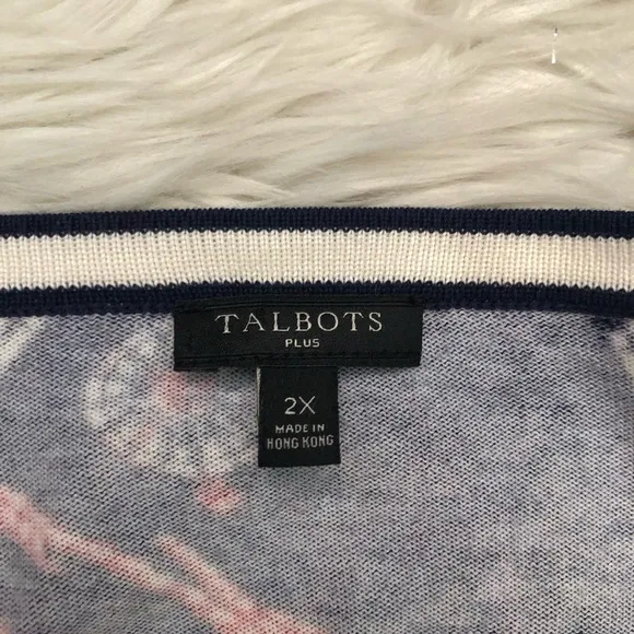 Talbots Plus Sea Map Print Charming Nautical Red White Blue Knit Cardigan 2X