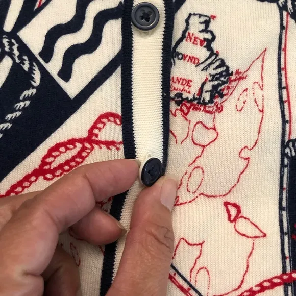 Talbots Plus Sea Map Print Charming Nautical Red White Blue Knit Cardigan 2X