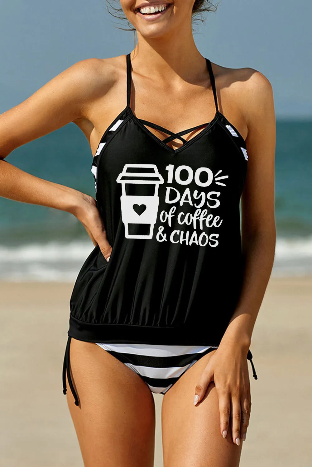 Tankini with Stripes Patchwork