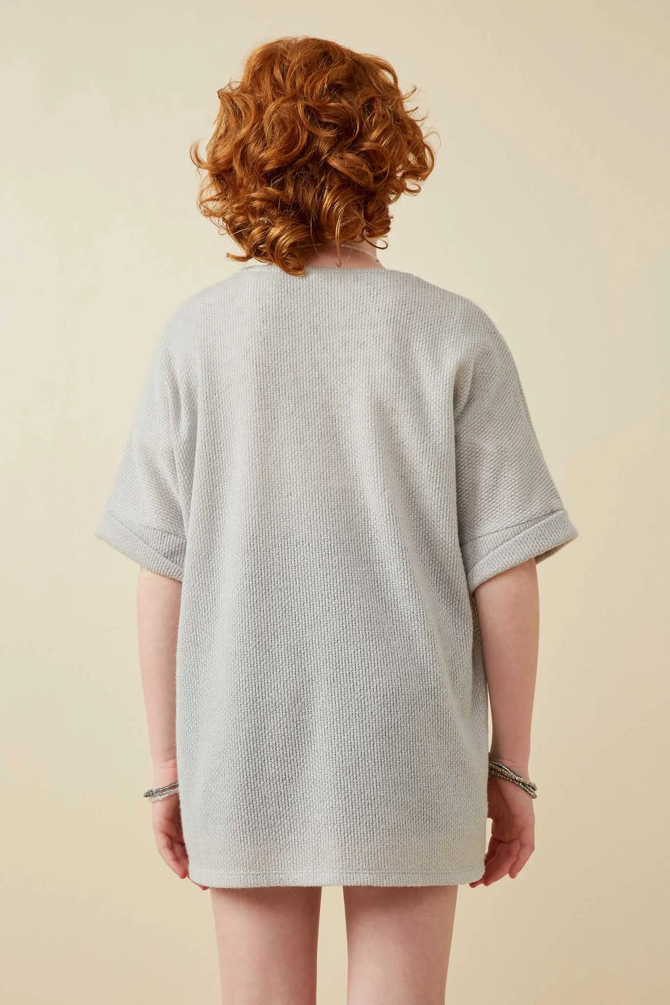 Textured Knit Roll Sleeve Open Kimono