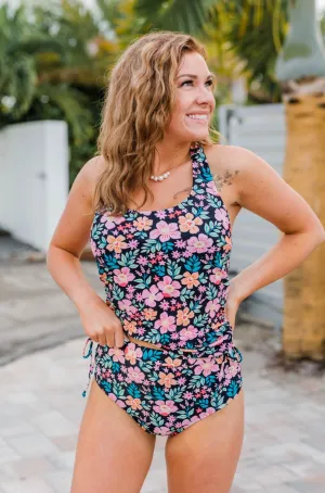 The Beach Is Calling Tankini Swim Top- Black Floral