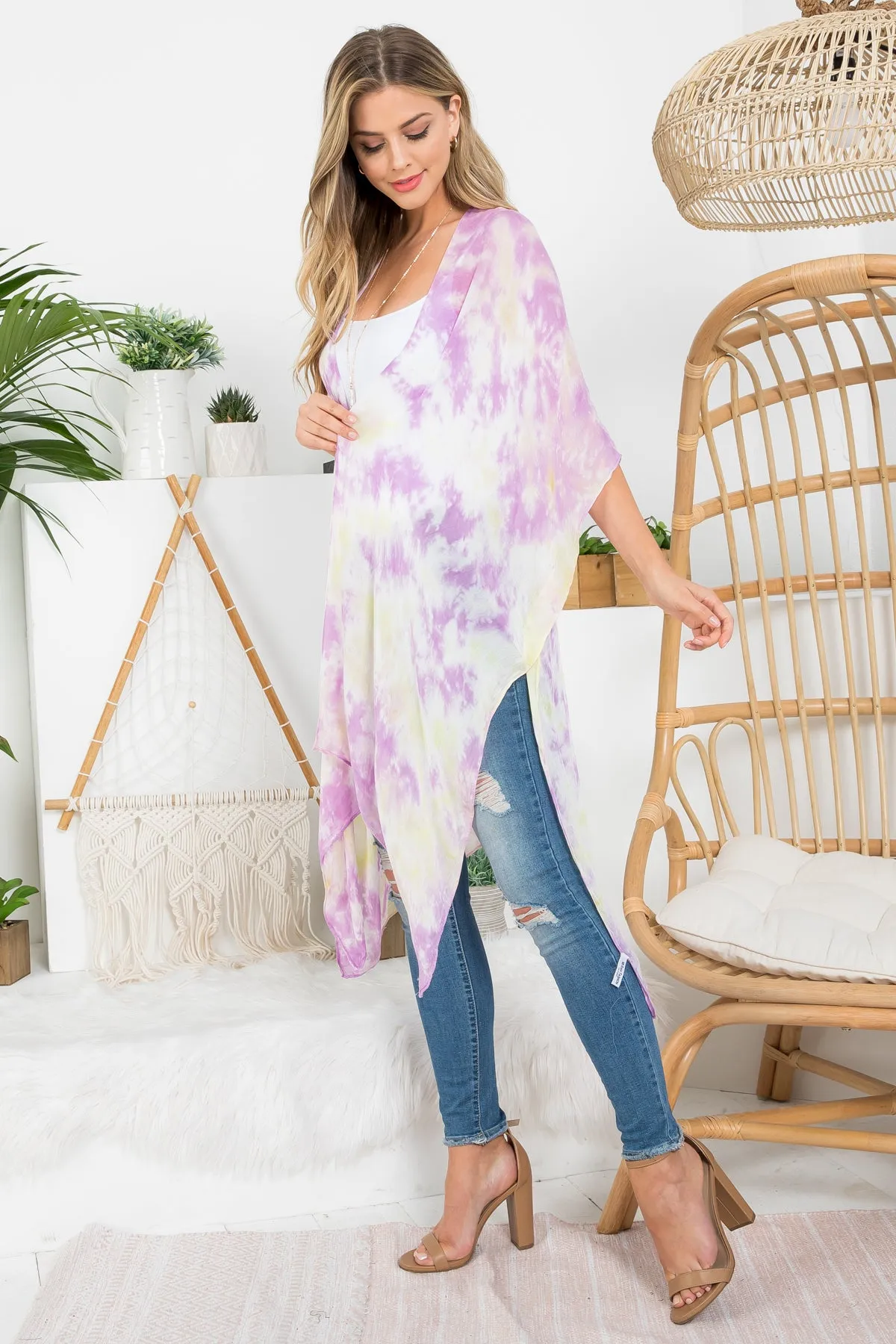 TIE DYE BOHEMIAN OPEN FRONT KIMONO