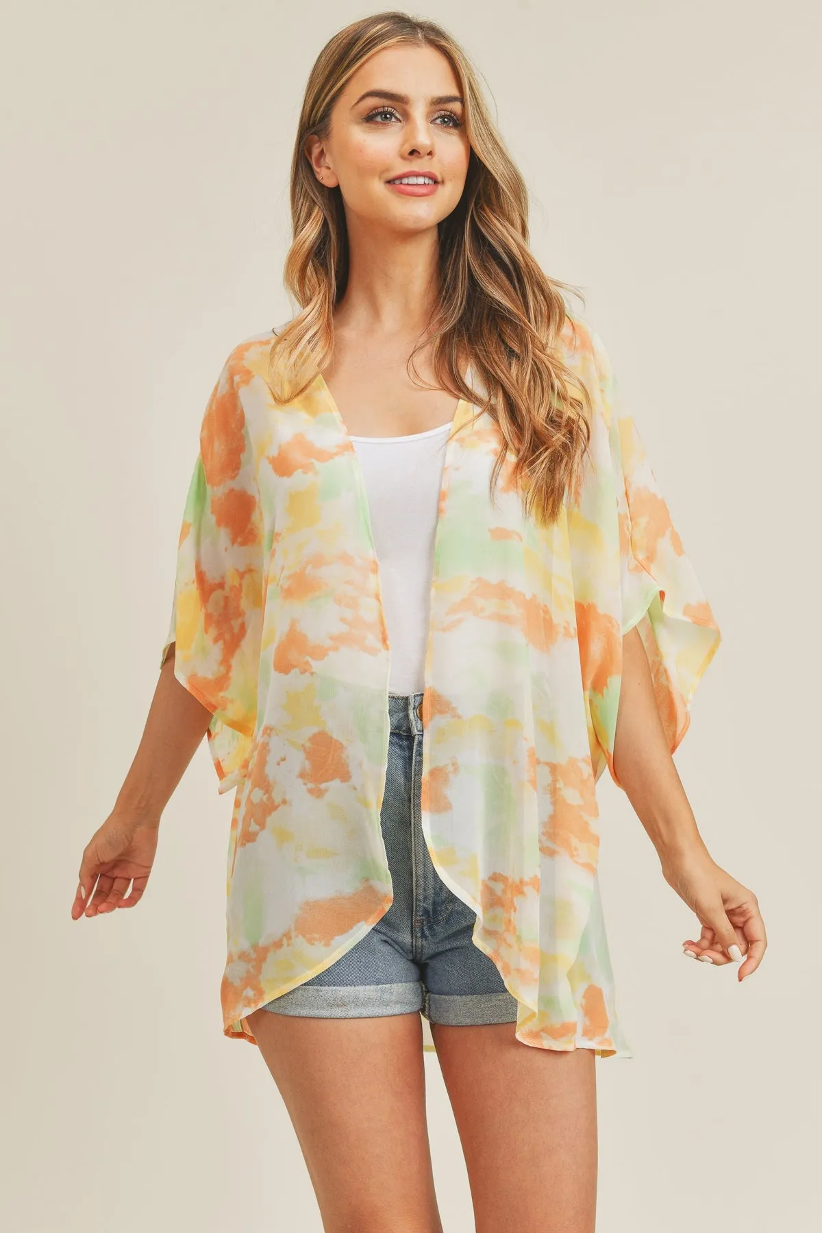 TIE DYE HIP LENGTH KIMONO